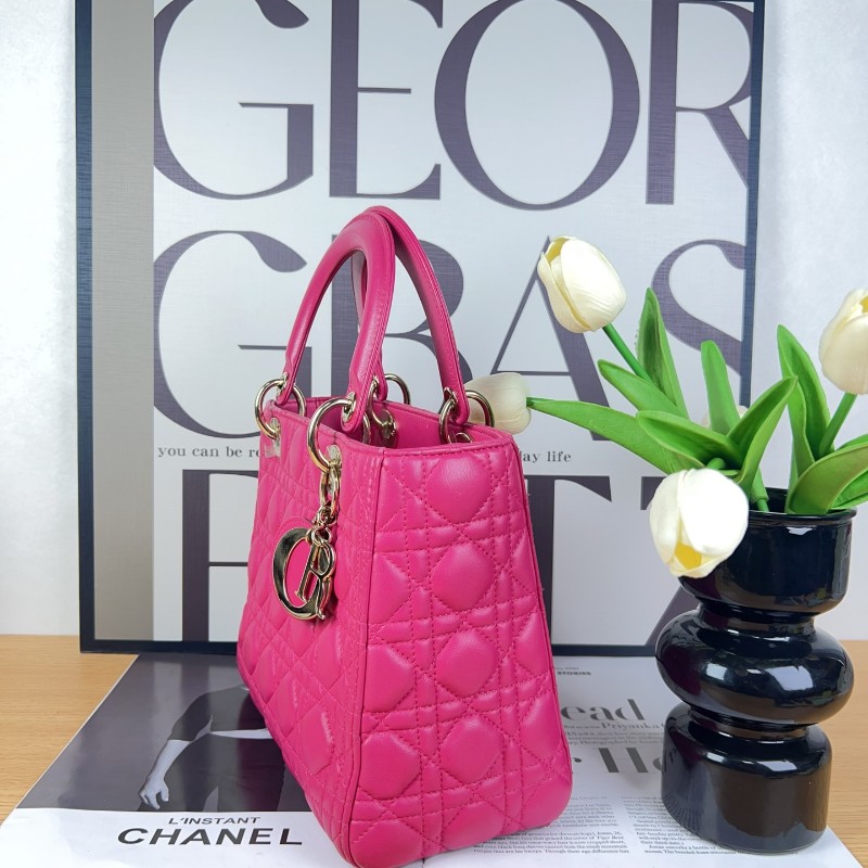 DIOR Lady dior 五格戴妃 玫紅色 羊皮-6