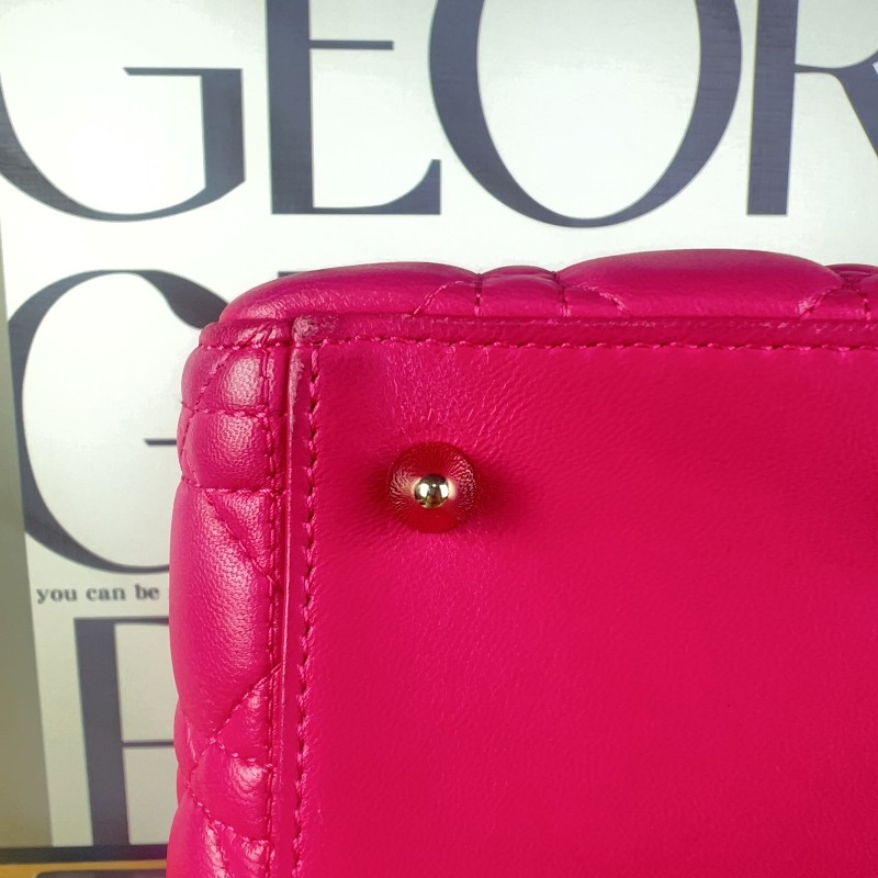 DIOR Lady dior 五格戴妃 玫紅色 羊皮-12