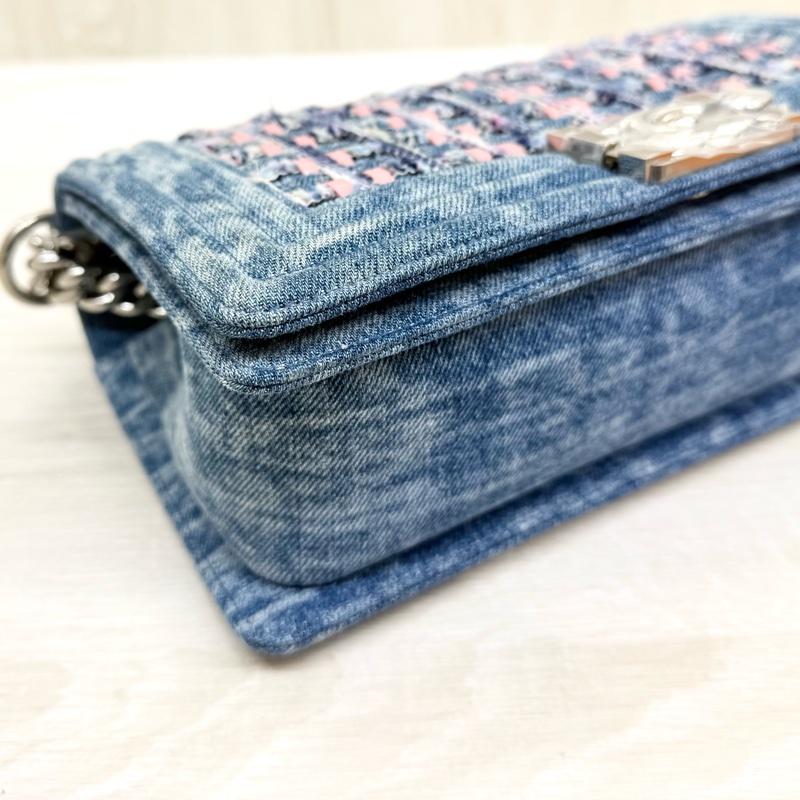 CHANEL牛仔布拼接毛呢編織銀扣BOY25-10