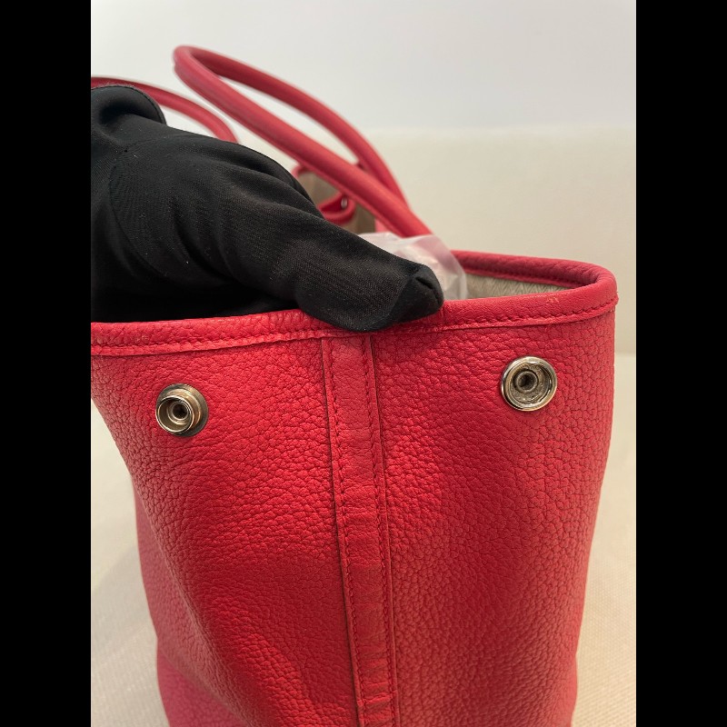Hermes garden party36 紅色銀扣花園包 框刻-6