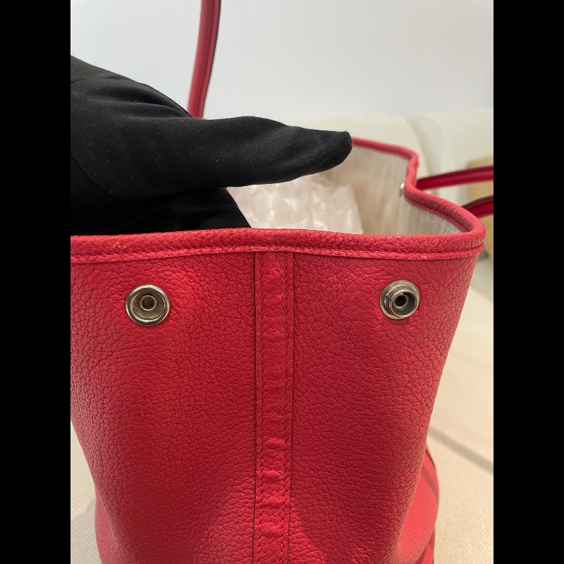 Hermes garden party36 紅色銀扣花園包 框刻-7