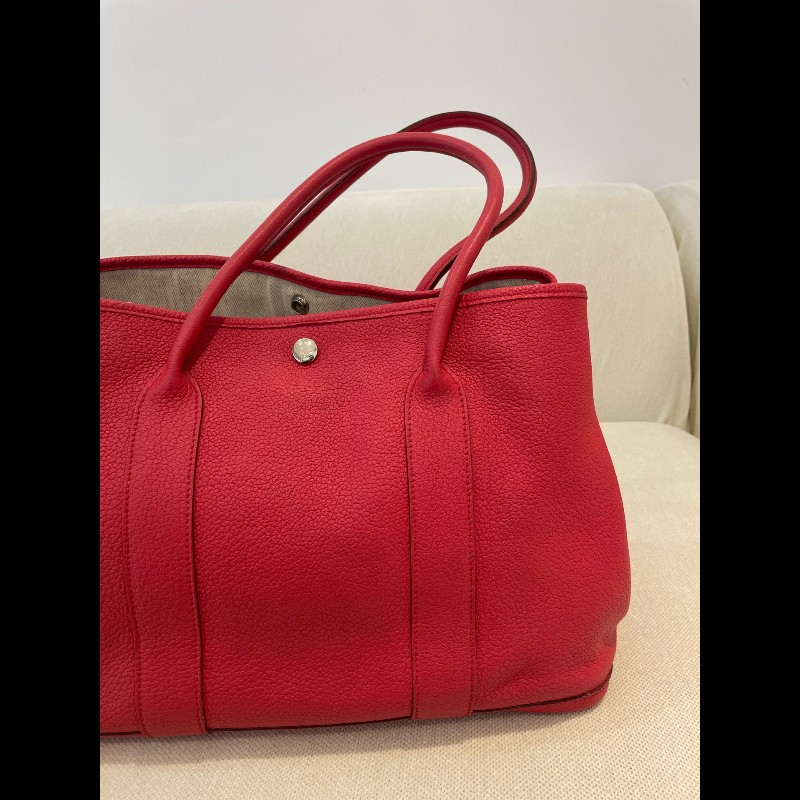 Hermes garden party36 紅色銀扣花園包 框刻-13