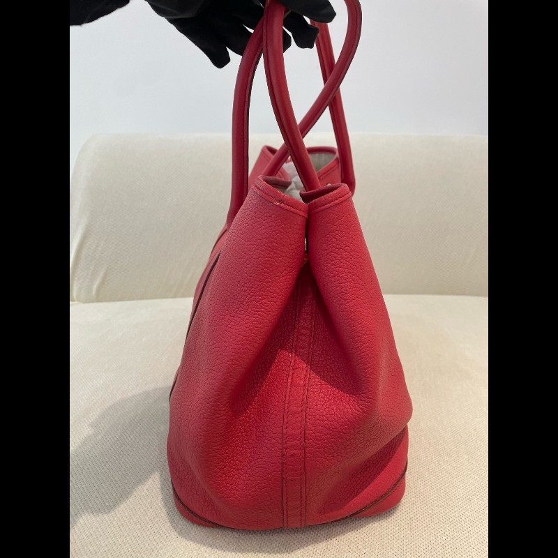 Hermes garden party36 紅色銀扣花園包 框刻-14