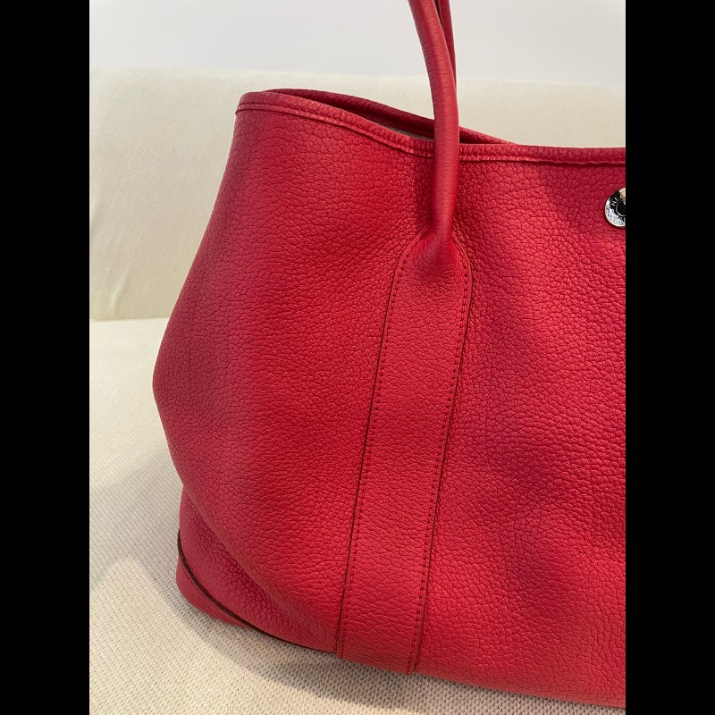 Hermes garden party36 紅色銀扣花園包 框刻-15