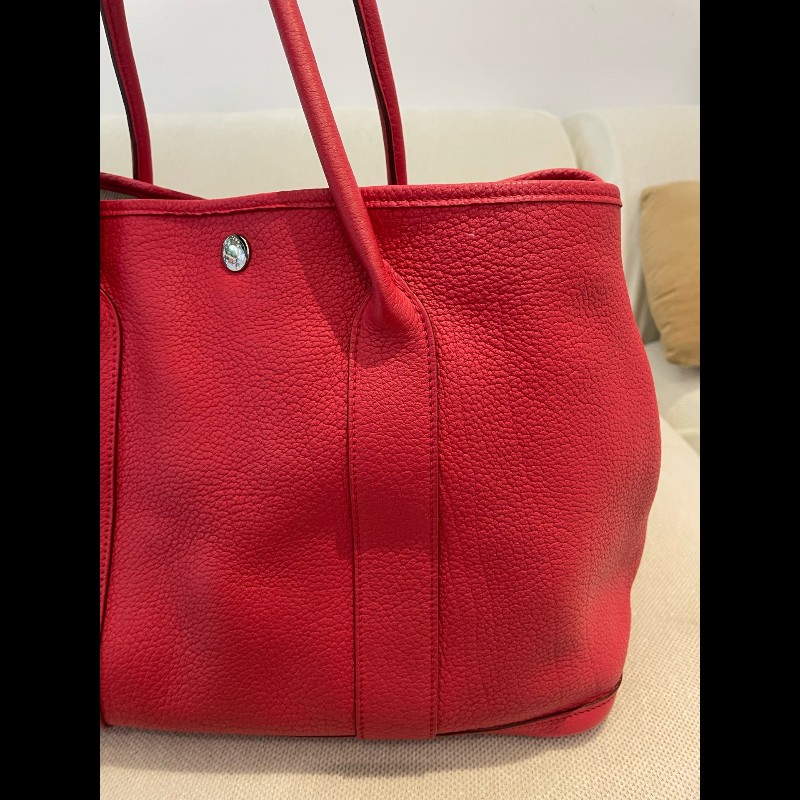 Hermes garden party36 紅色銀扣花園包 框刻-16