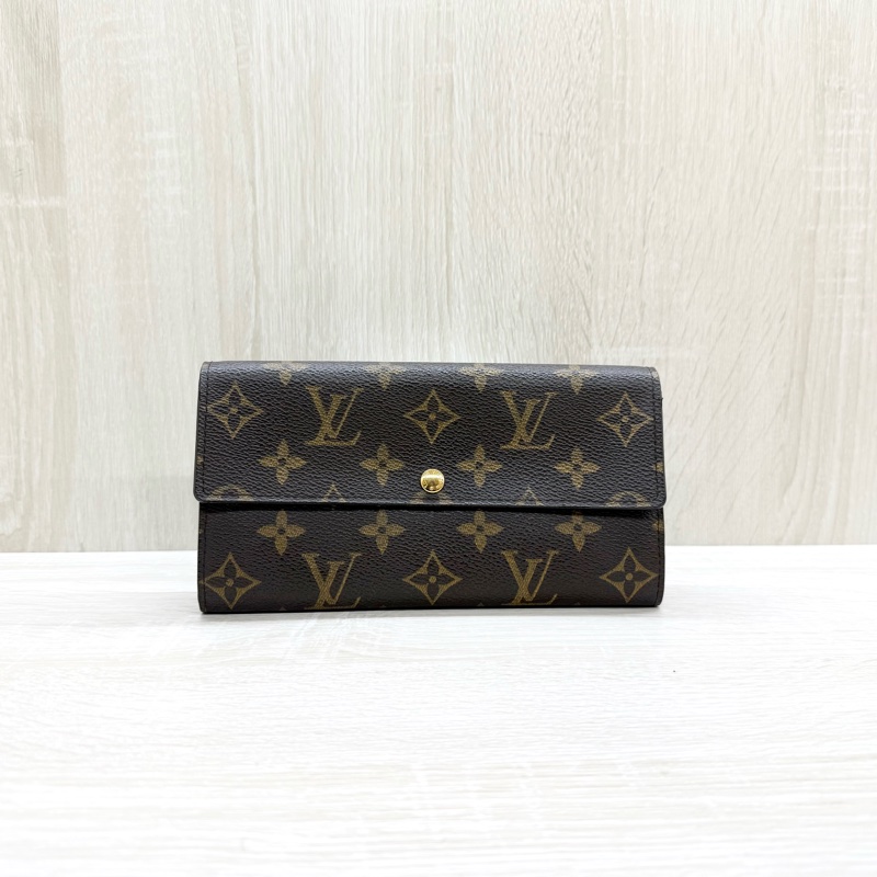 LV原花金釦10卡下蓋發財長夾-0