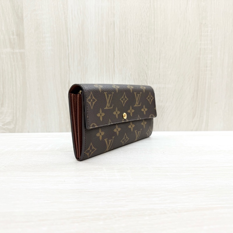 LV原花金釦10卡下蓋發財長夾-3