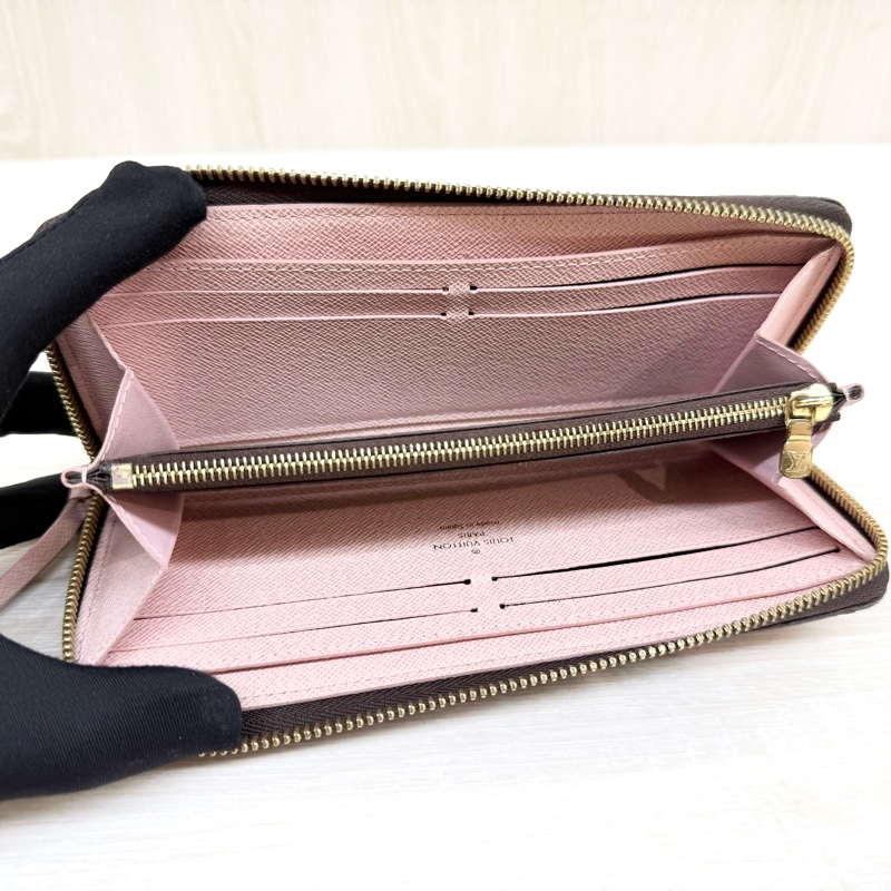 LV原花拼粉色內裡Clemence窄版ㄇ拉長夾M61298-6