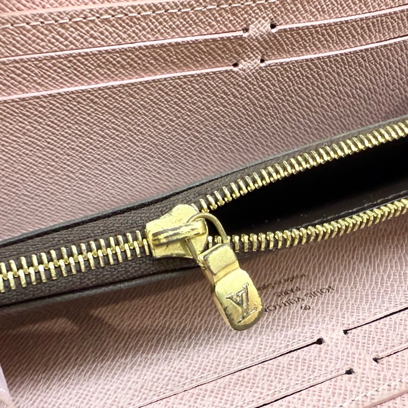 LV原花拼粉色內裡Clemence窄版ㄇ拉長夾M61298-12