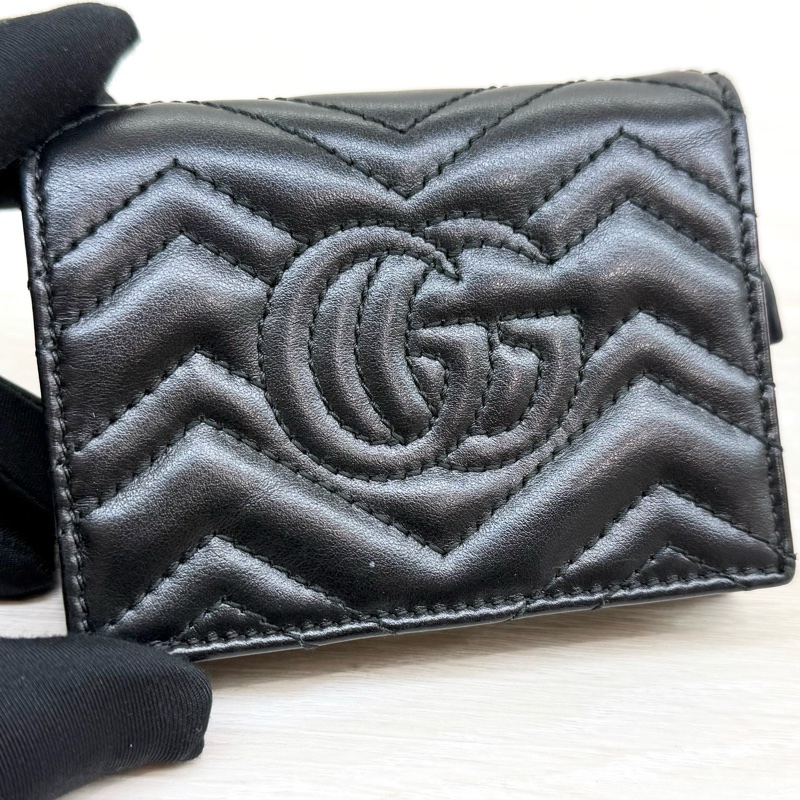 GUCCI黑色馬夢對開短夾466492-11