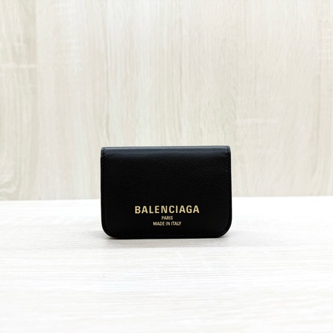 BALENCIAGA黑色三折燙金MINI短夾