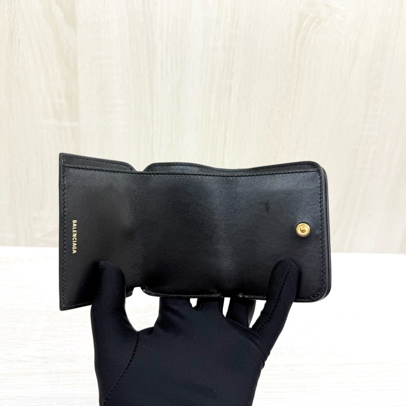 BALENCIAGA黑色三折燙金MINI短夾-7