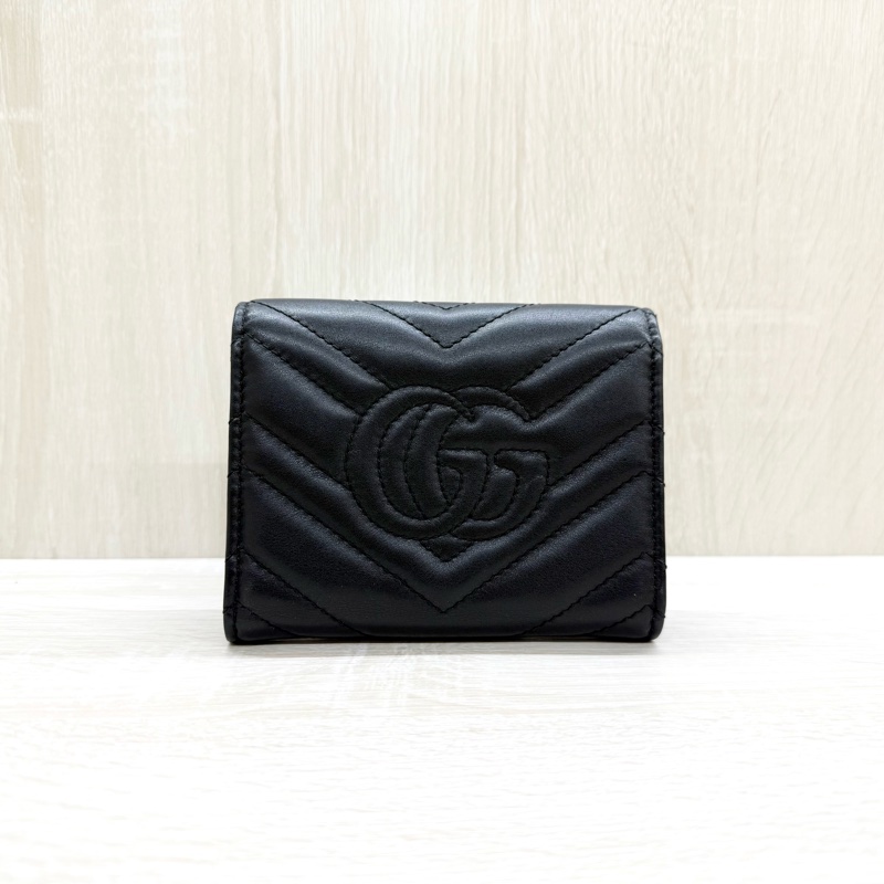 GUCCI黑色牛皮馬夢金釦三折短夾474802-1