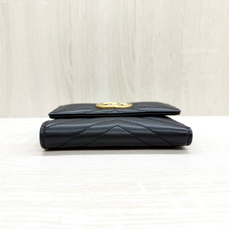 GUCCI黑色牛皮馬夢金釦三折短夾474802-4