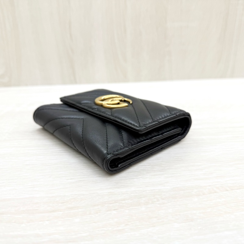 GUCCI黑色牛皮馬夢金釦三折短夾474802-5