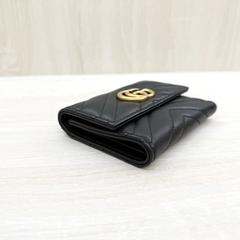 GUCCI黑色牛皮馬夢金釦三折短夾474802-6