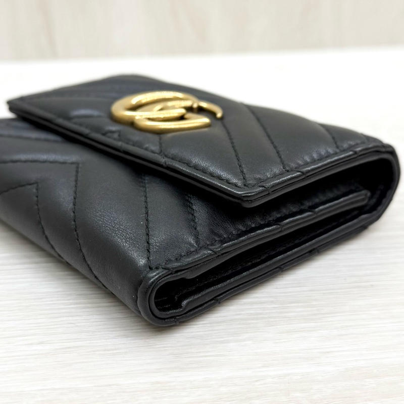 GUCCI黑色牛皮馬夢金釦三折短夾474802-10