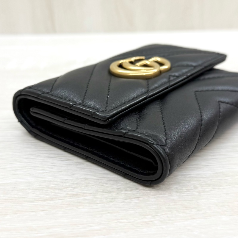GUCCI黑色牛皮馬夢金釦三折短夾474802-11