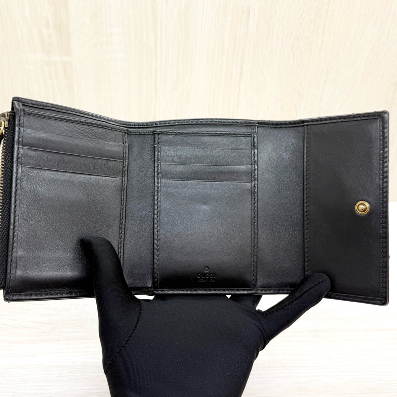 GUCCI黑色牛皮馬夢金釦三折短夾474802-12