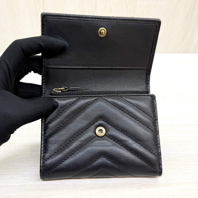 GUCCI黑色牛皮馬夢金釦三折短夾474802-15