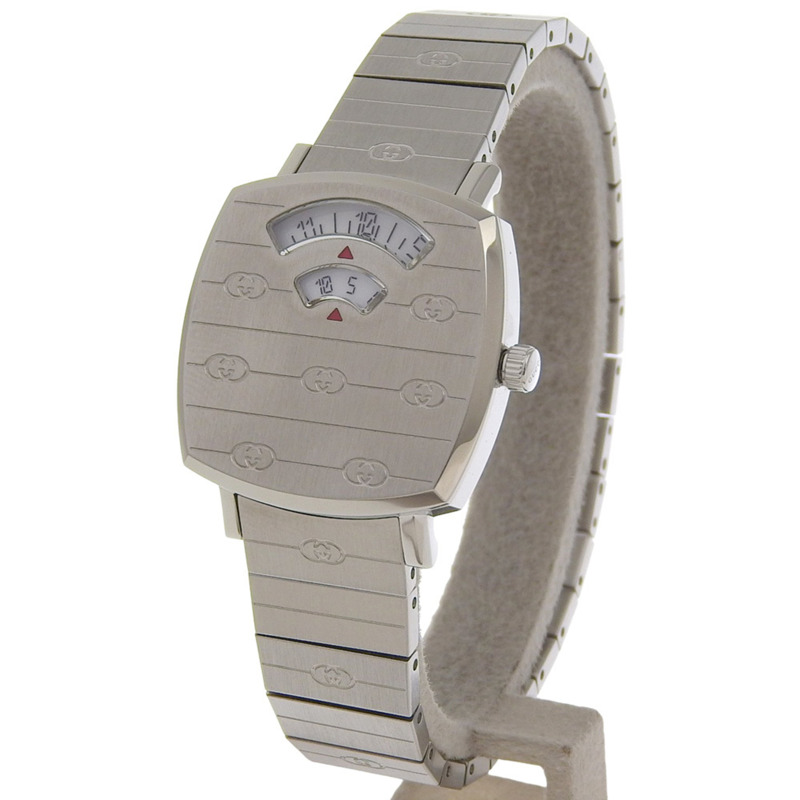 Gucci Grip腕錶，雙G互扣標誌，157.5毫米，不鏽鋼錶殼，石英機芯，指針式顯示，白色錶盤，女款-1