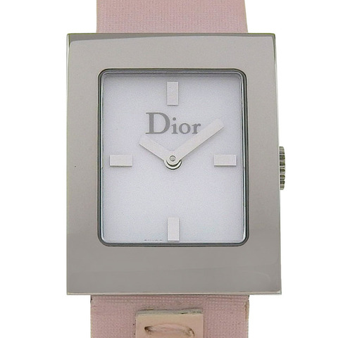 Christian Dior Maris腕錶D78-109，不鏽鋼錶殼搭配皮革錶帶，石英機芯，指針式顯示，白色錶盤，女士款