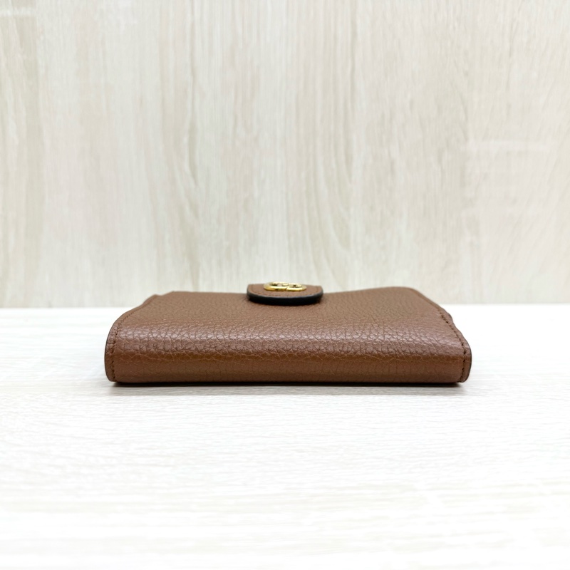 GUCCI咖啡色牛皮金釦竹節拉鍊短夾739498-4