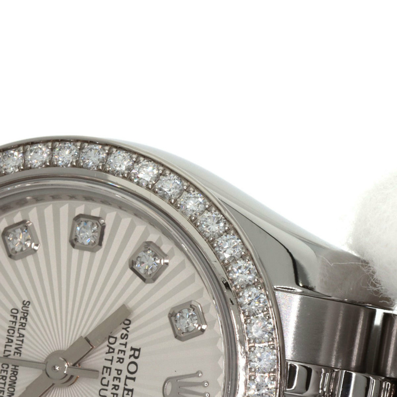 勞力士 179384G Datejust 10 件組鑲鑽錶圈腕錶，精鋼/SS/18K 白金材質，鑲鑽，女士款-18