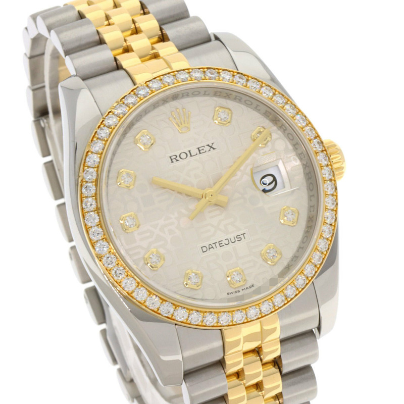 勞力士 116243G Datejust 10P 鑲鑽錶圈腕錶，精鋼/SSx18KG 錶殼，鑲鑽，男士腕錶-3