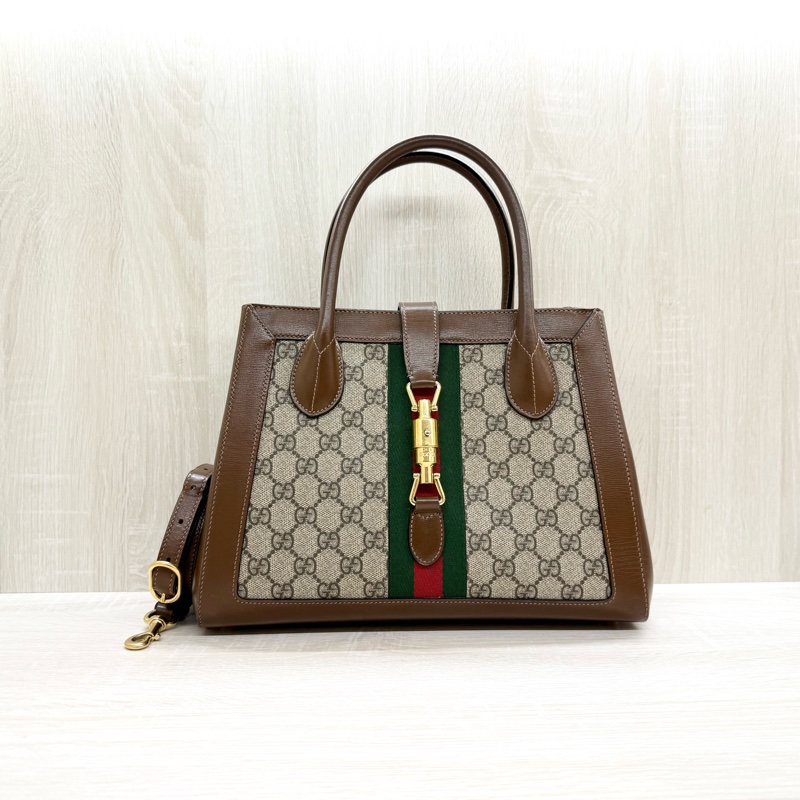 GUCCI原花拼棕牛皮Jackie1961手提托特包649016-0