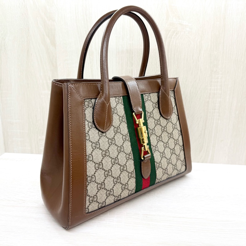 GUCCI原花拼棕牛皮Jackie1961手提托特包649016-4