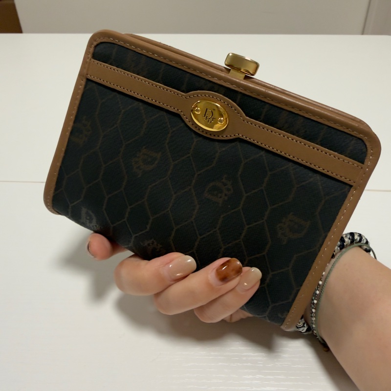 Dior黑色中古蜂巢口金零錢包 中號-0