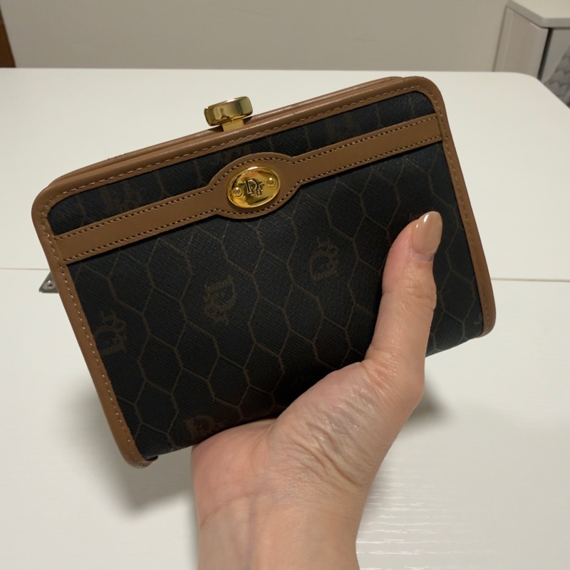 Dior黑色中古蜂巢口金零錢包 中號-1