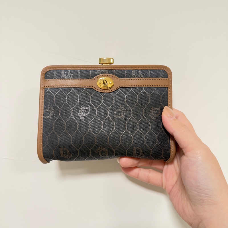 Dior黑色中古蜂巢口金零錢包 中號-5