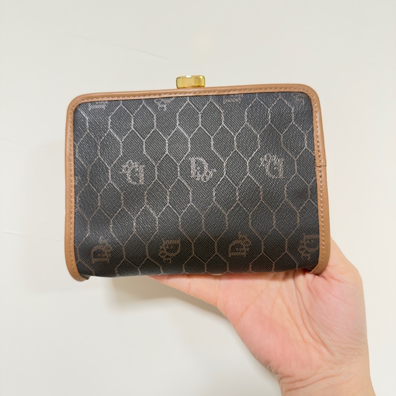 Dior黑色中古蜂巢口金零錢包 中號-6