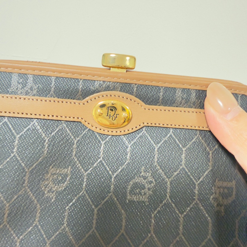 Dior黑色中古蜂巢口金零錢包 中號-10