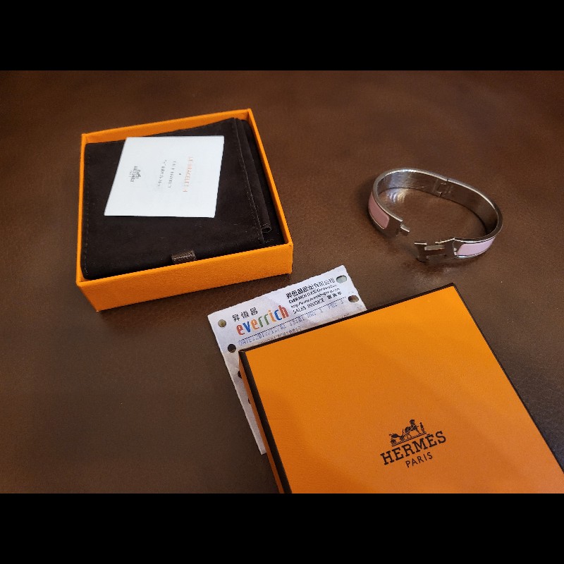 Hermes 愛馬仕Clic H手環 PM,粉銀-0