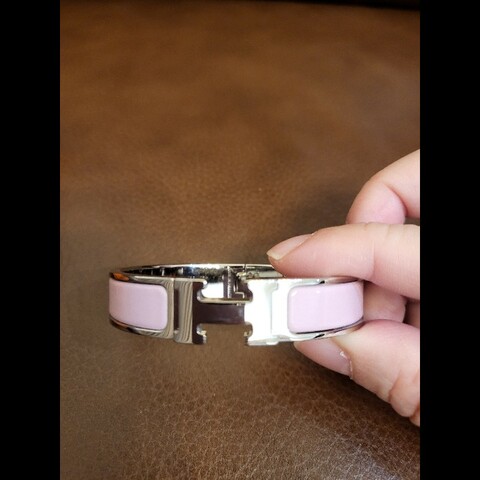 Hermes 愛馬仕Clic H手環 PM,粉銀