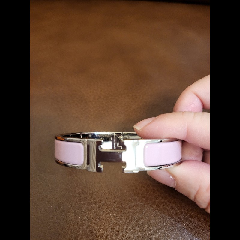 Hermes 愛馬仕Clic H手環 PM,粉銀-1