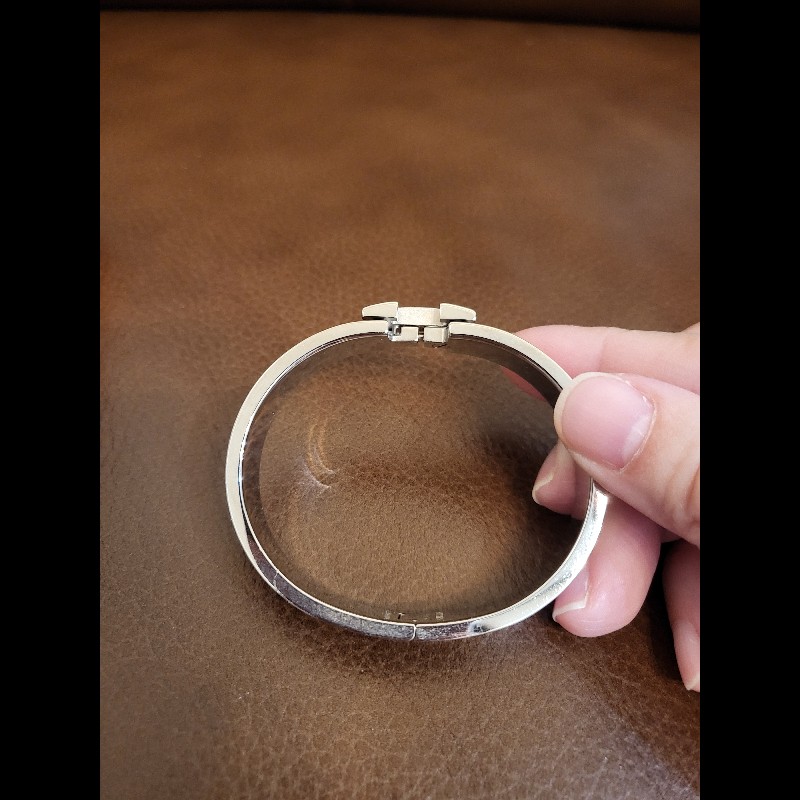 Hermes 愛馬仕Clic H手環 PM,粉銀-2