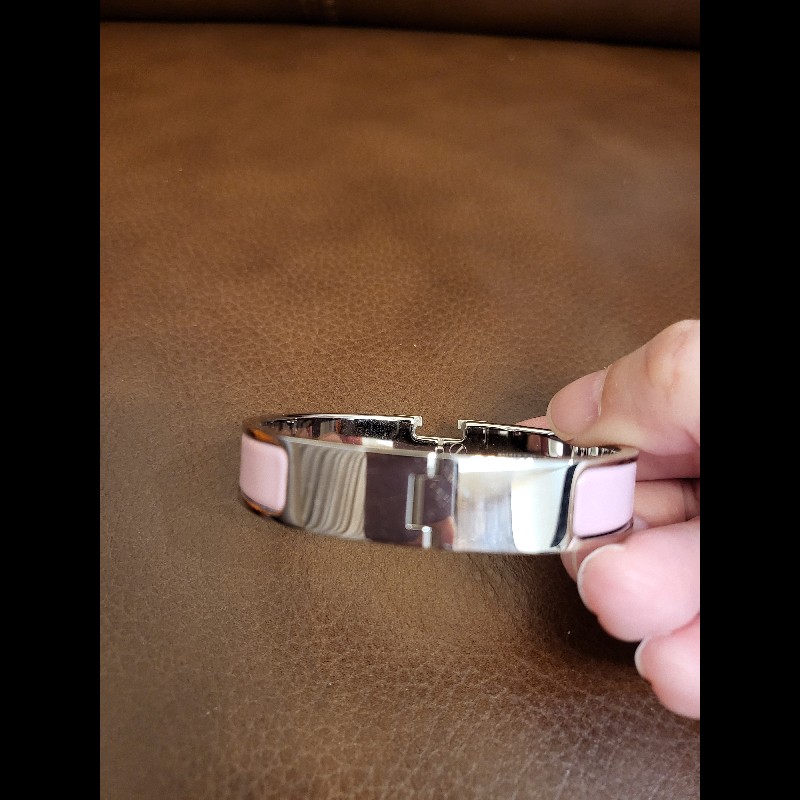 Hermes 愛馬仕Clic H手環 PM,粉銀-3