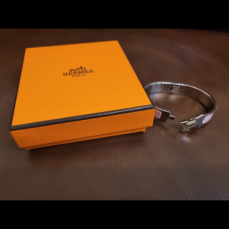 Hermes 愛馬仕Clic H手環 PM,粉銀-6