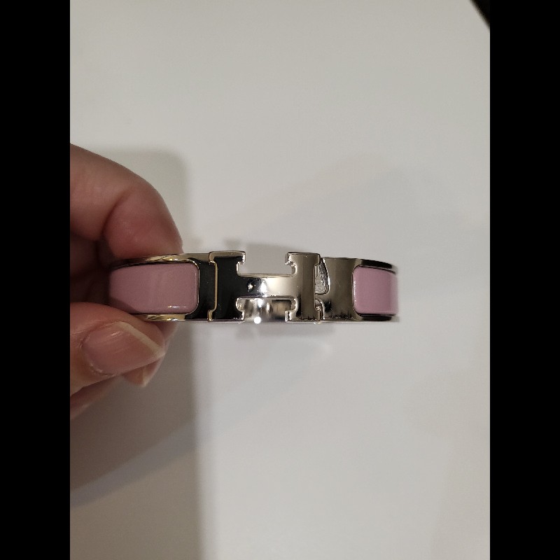 Hermes 愛馬仕Clic H手環 PM,粉銀-5