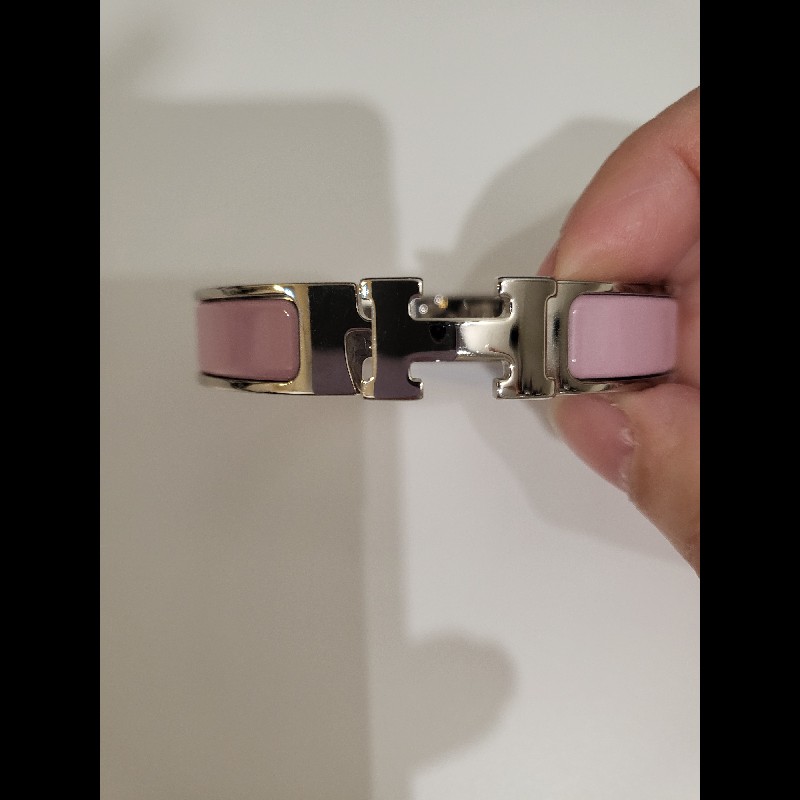 Hermes 愛馬仕Clic H手環 PM,粉銀-6
