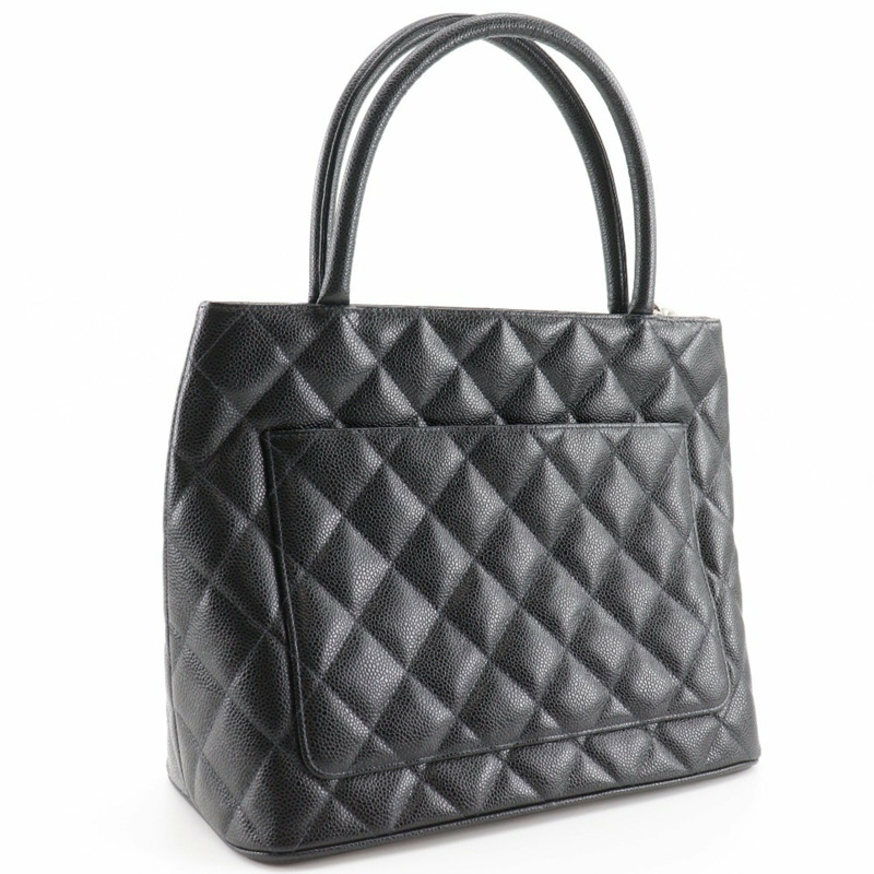 香奈兒復刻版手提包，Coco標誌，絎縫，A01804，魚子醬紋皮革，黑色，A5 Medallion手提包，女士-2