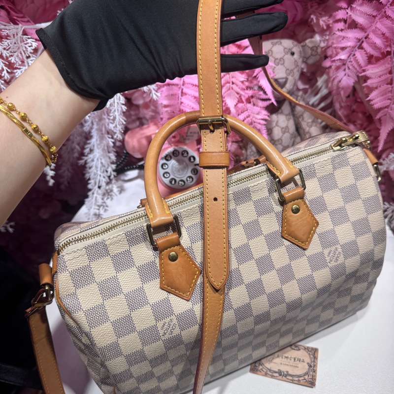 Lv白棋盤格speedy30背袋/王吉娜古董精品-2