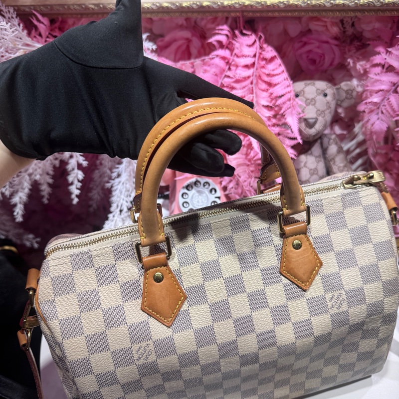 Lv白棋盤格speedy30背袋/王吉娜古董精品-3
