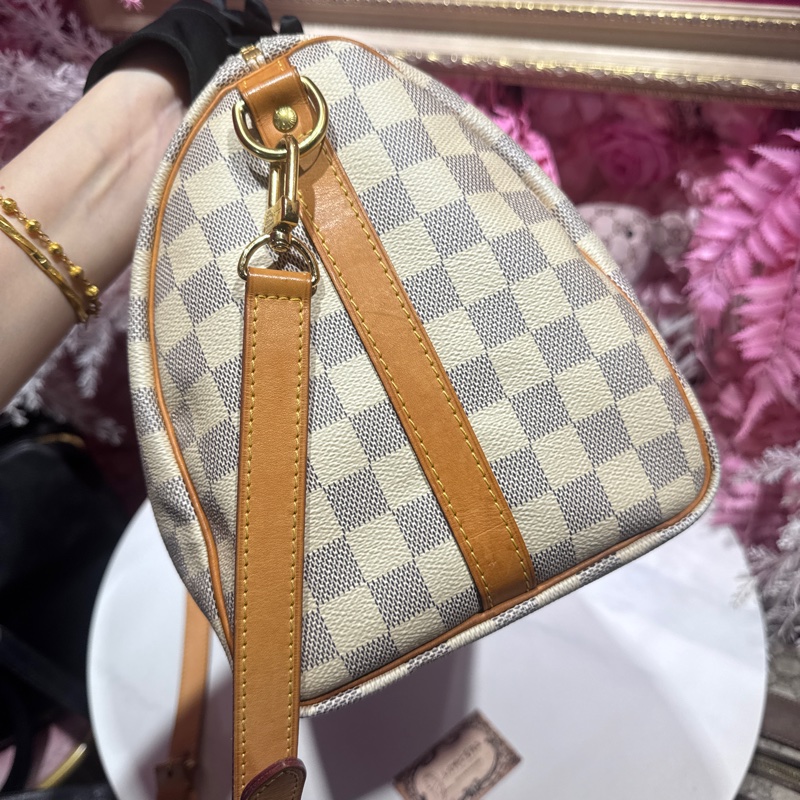 Lv白棋盤格speedy30背袋/王吉娜古董精品-4