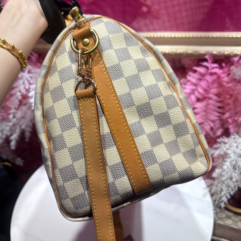 Lv白棋盤格speedy30背袋/王吉娜古董精品-6