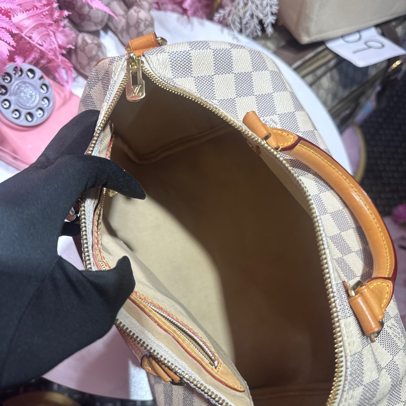 Lv白棋盤格speedy30背袋/王吉娜古董精品-8
